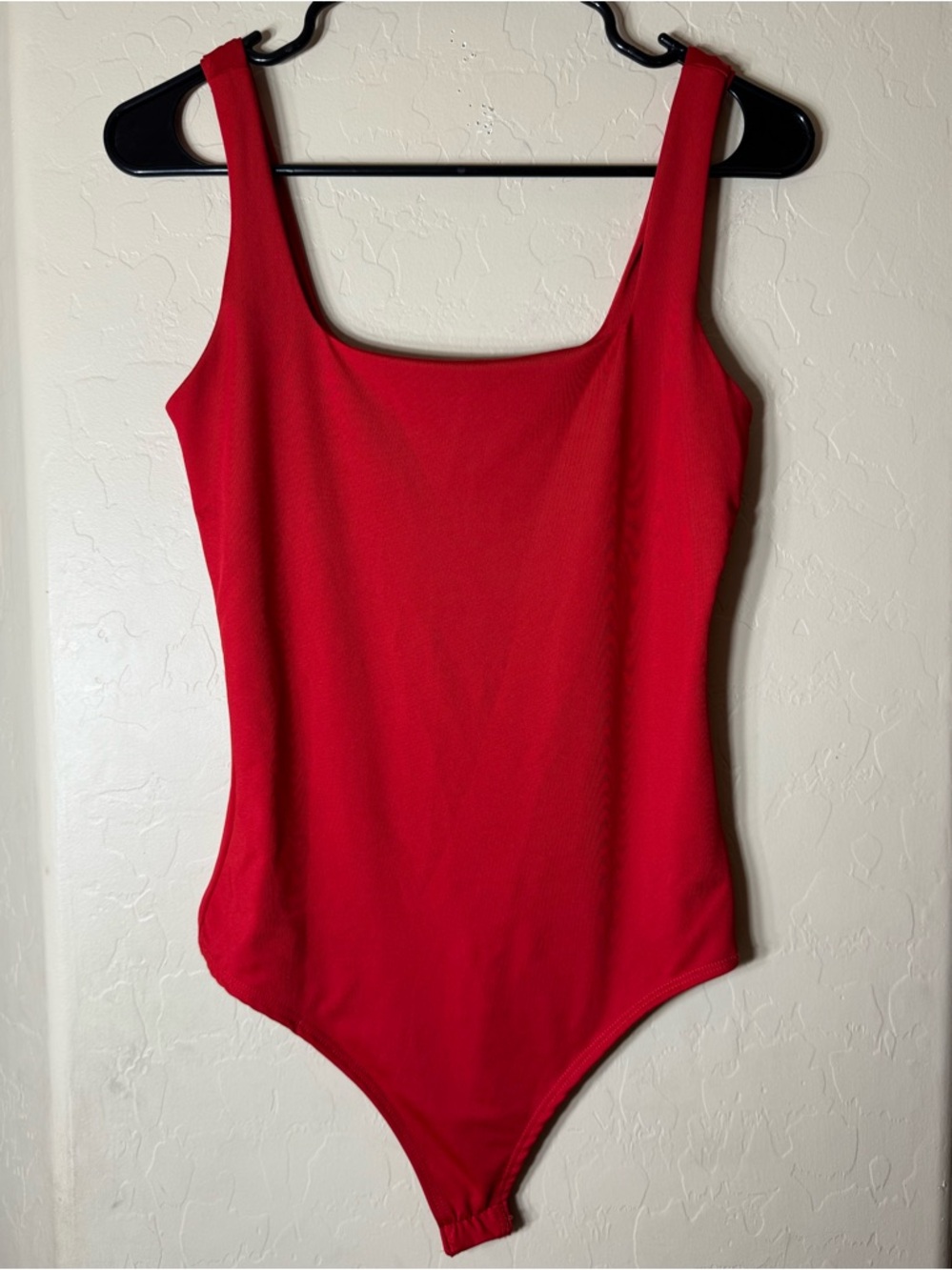 Live in the Moment Red Square Neck Sleeveless Fitted Stretch Bodysuit Top M